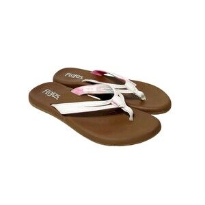 Flojos Womens 8 Margo Flip Flop Sandal White Tie Dye Pink Brown Footbed Memory